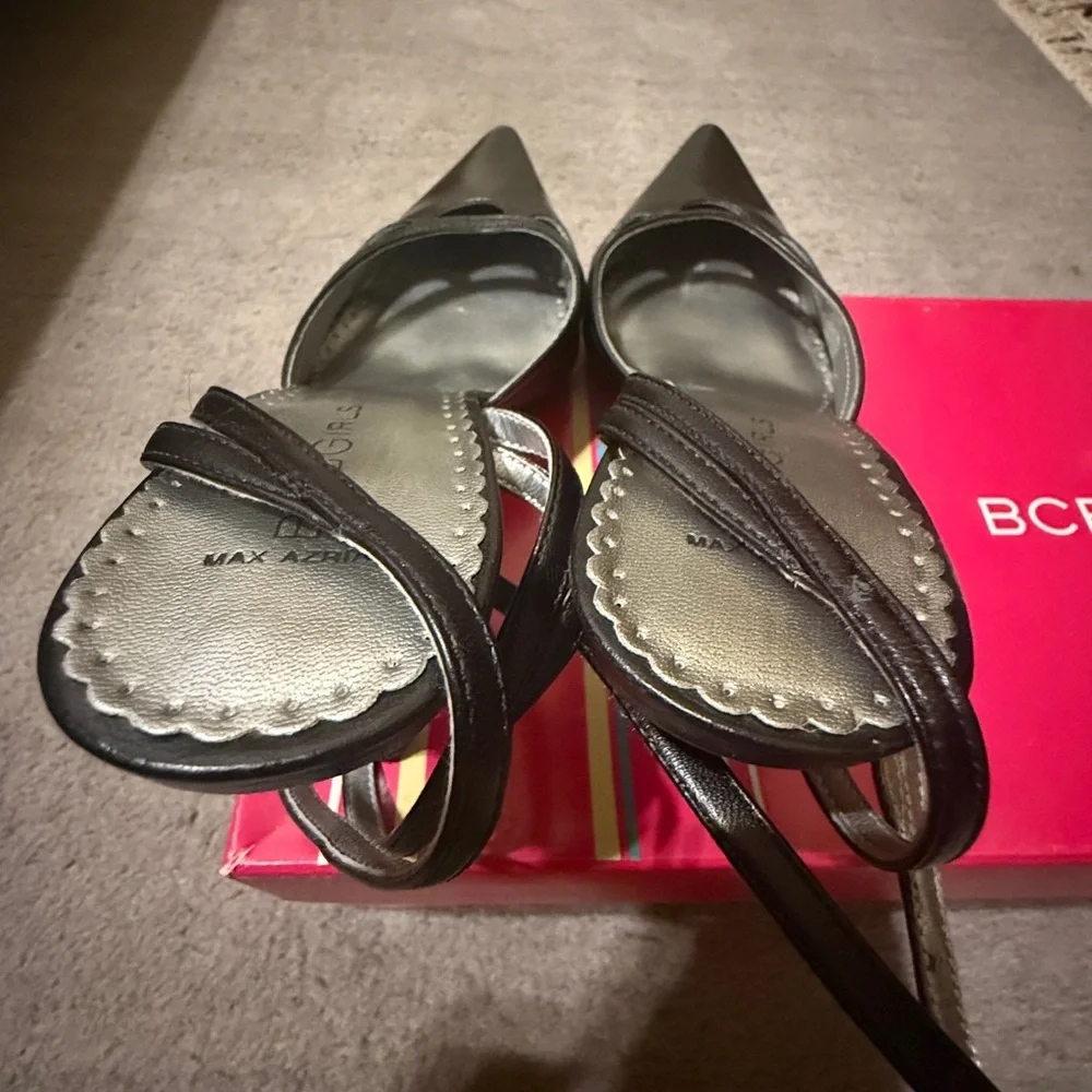 BCBG Black Pointed Slingback Heels Leather EU 36.5 US 6.5